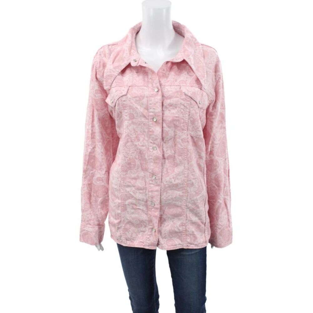Ganni Womens Paisley Collared Tunic Blouse Pink Long Sleeve Size 50